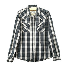 SC MMIII Men's Pearl Snap Shirt Multicolor Plaid Small Long Sleeve Cotton Casual